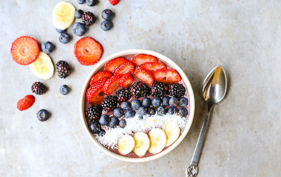 This image shows an Acai Bowl with fruit, to imply "diet".
