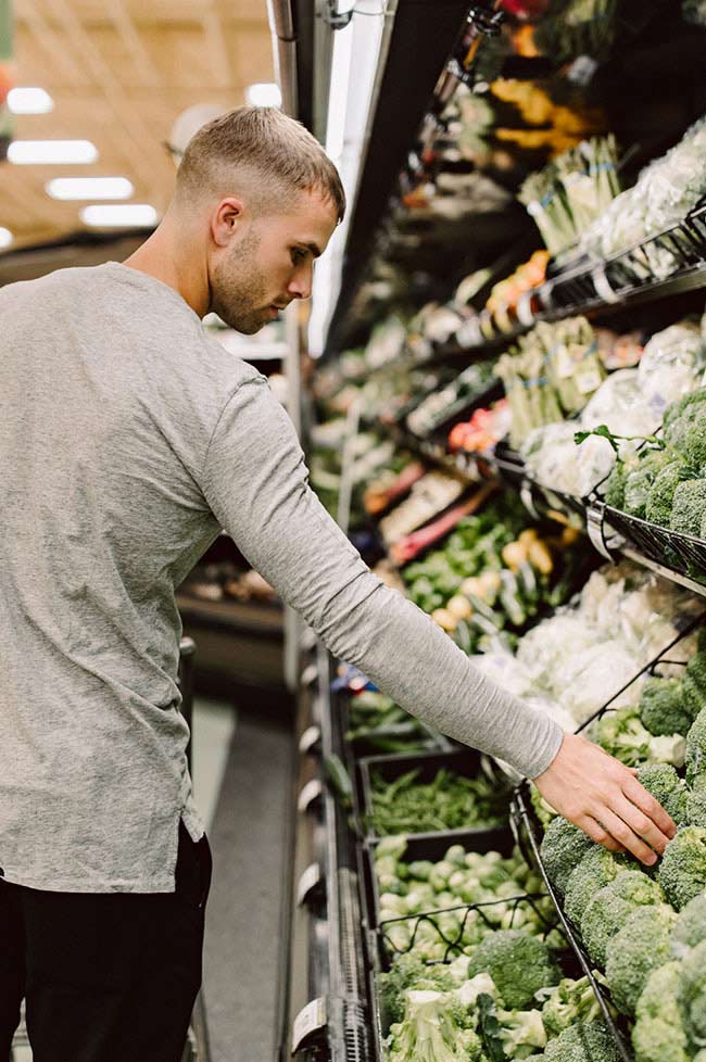 A man selecting vegetables at the supermarket