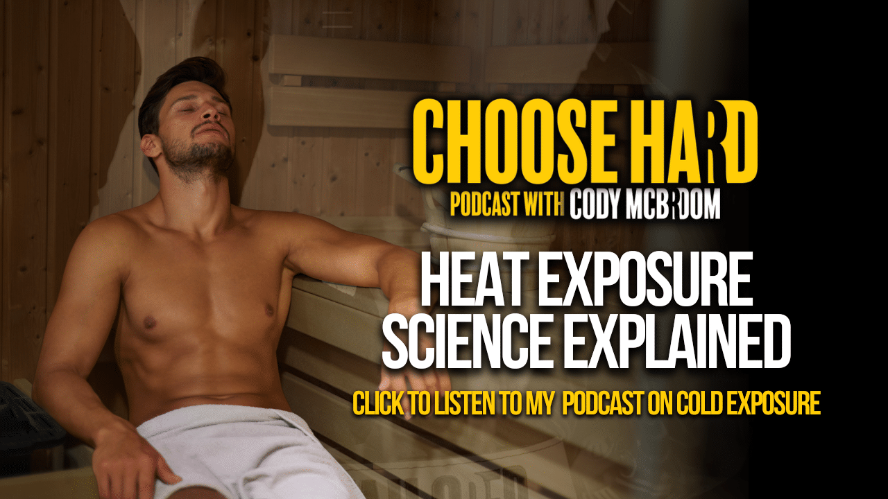 man in an ice bath -- cover of Choose Hard Podcast, sauna science (heat exposure) episode