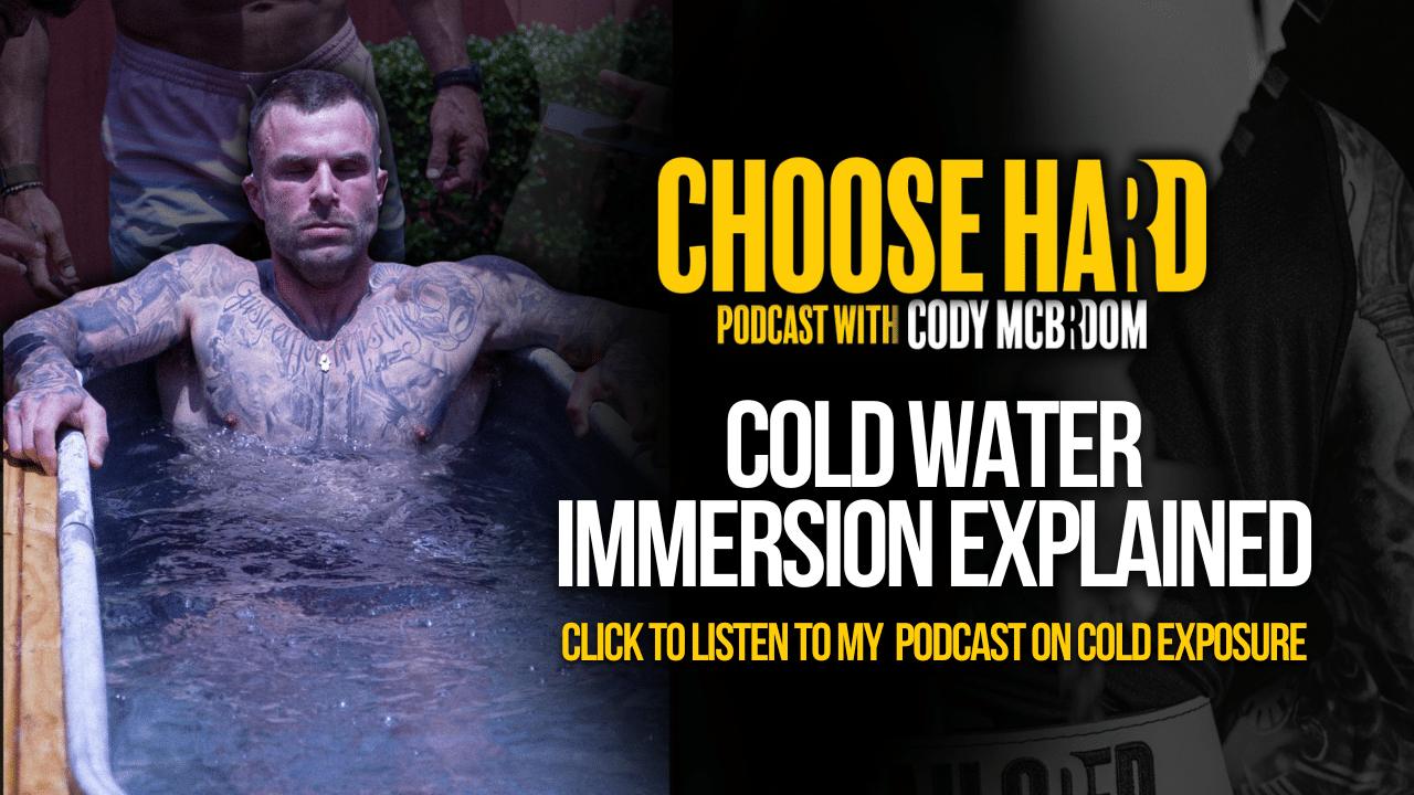 Cody McBroom in an ice bath -- cover of Choose Hard Podcast, cold water immersion episode