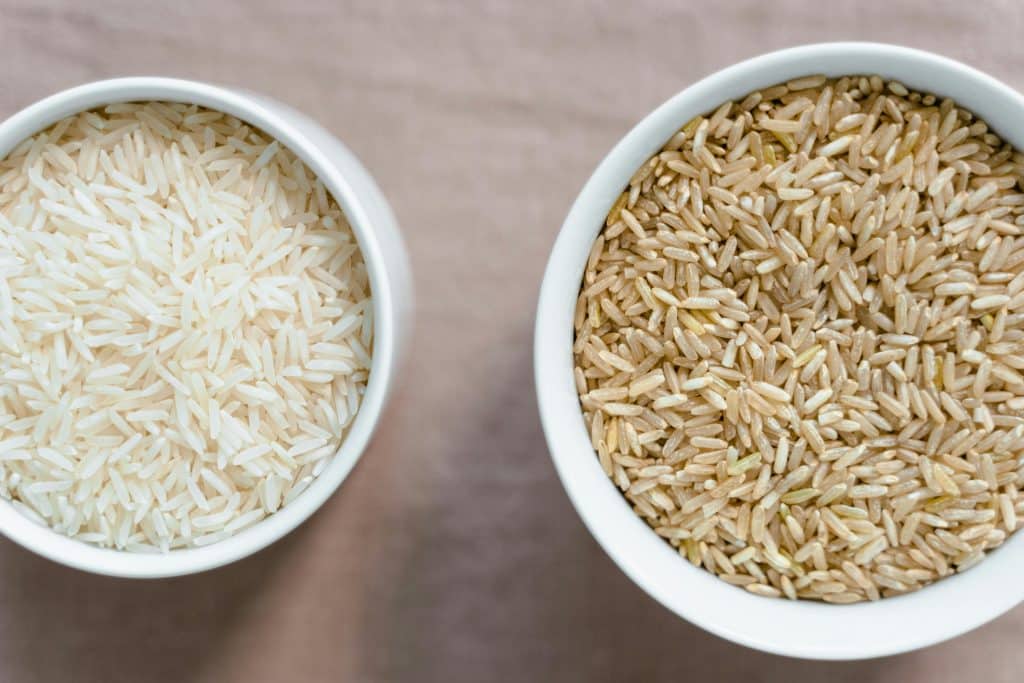 Bowl of white and brown rice