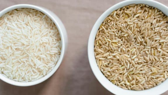 Bowl of white and brown rice