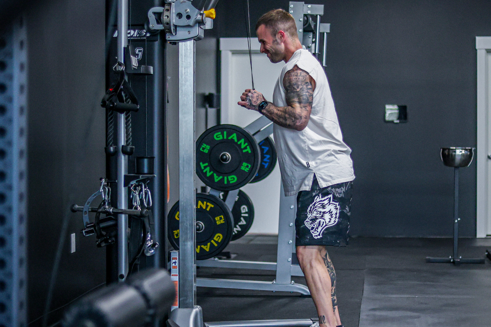 Cody performing a resistance training session as part of a recovery-first program built around a high-stress schedule.