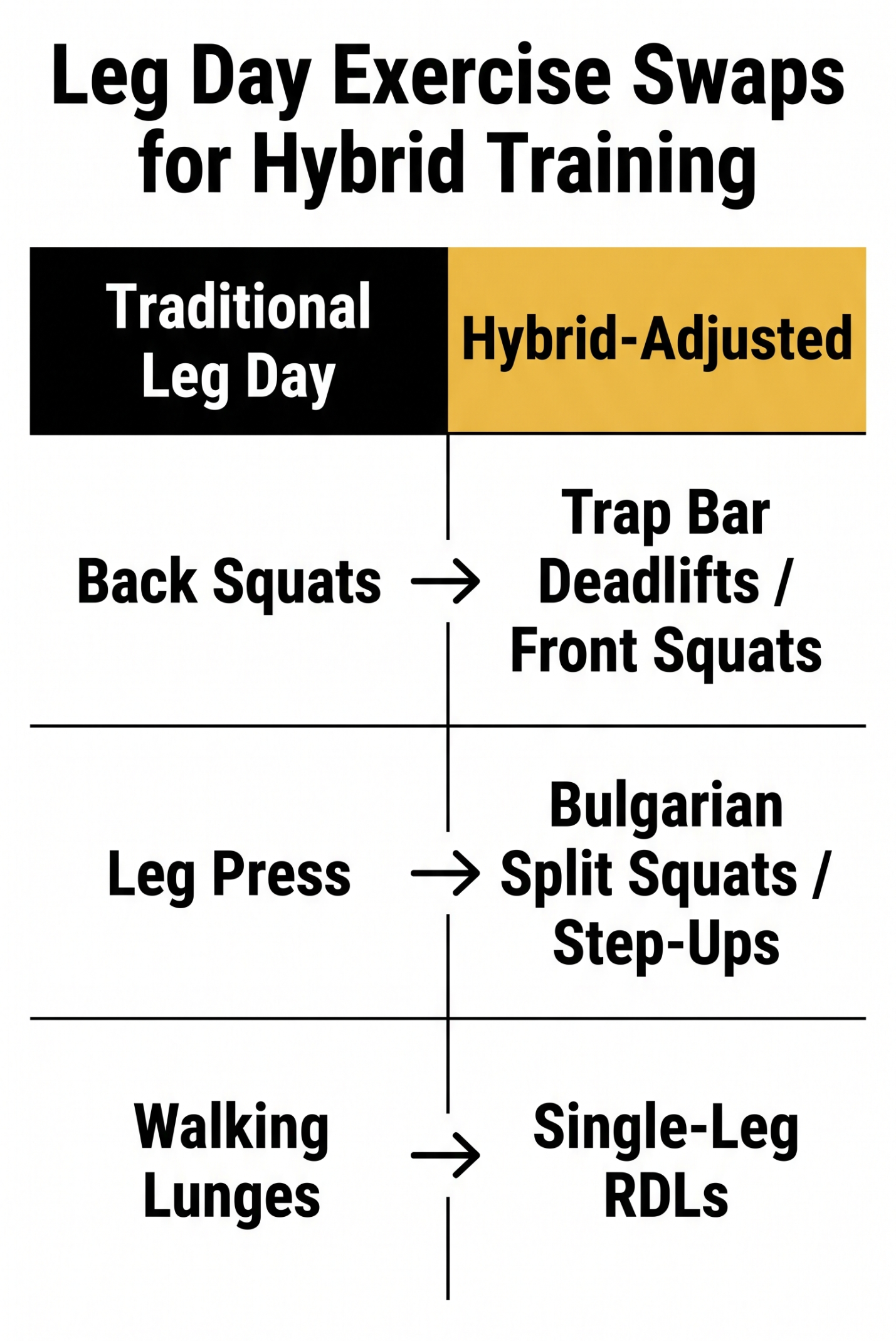 Leg day exercise swaps for lifters transitioning to hybrid training