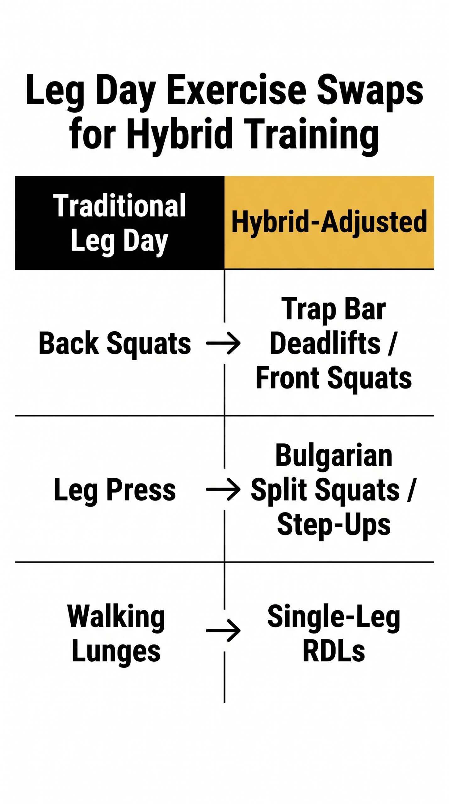 Leg day exercise swaps for lifters transitioning to hybrid training