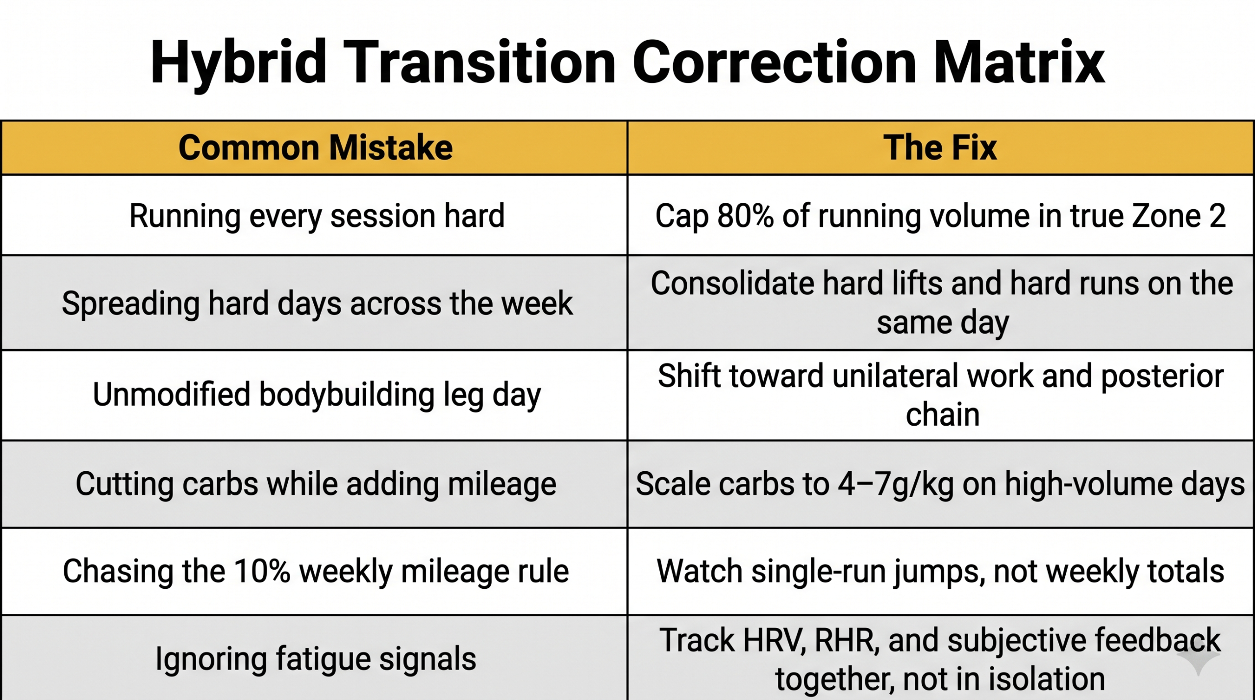 Hybrid training mistake and fix correction matrix for lifters