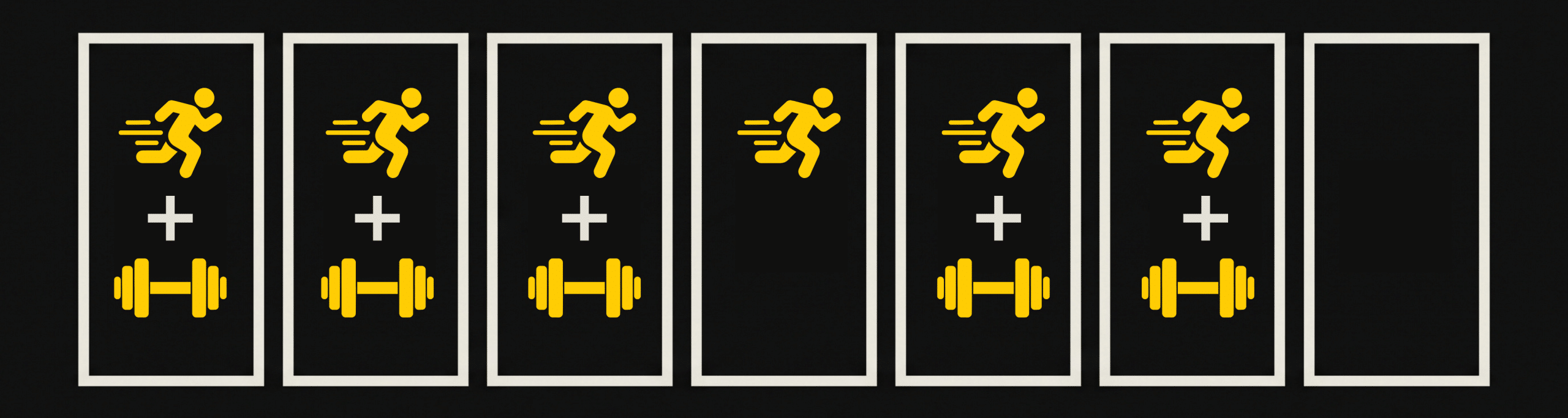 Weekly calendar graphic showing Hickson's 1980 study design: 5 strength sessions and 6 endurance sessions with zero rest days.