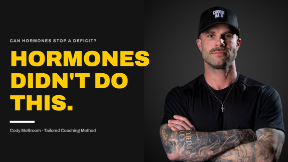 Coach Cody McBroom with arms crossed beside text reading “Hormones didn’t do this”