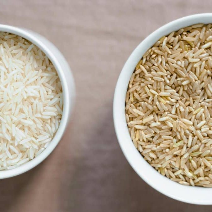Bowl of white and brown rice